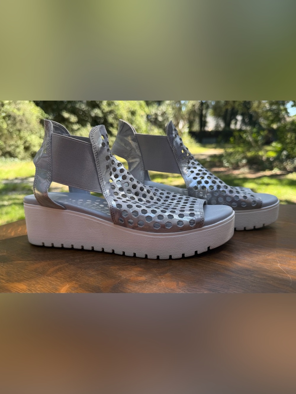 Silent D Women's Silver Perforated Platform Sandal
